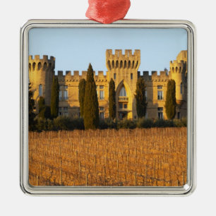 Der Weinberg mit Syrah-Reben und dem Schloss Silbernes Ornament