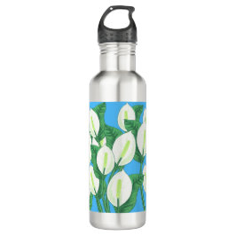 Der weiße Frieden liegt auf hellblauem Hintergrund Edelstahlflasche