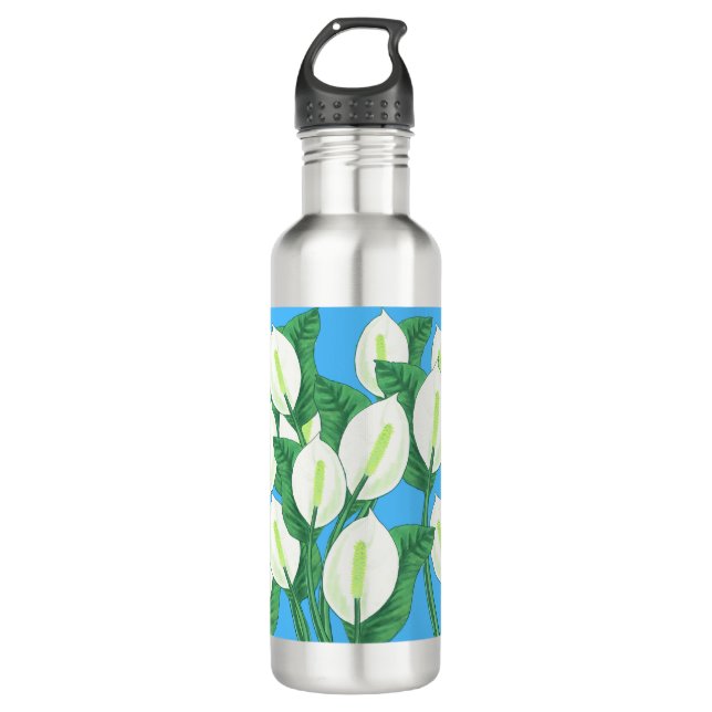 Der weiße Frieden liegt auf hellblauem Hintergrund Edelstahlflasche (Vorderseite)