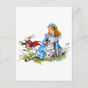 Der weiße Kaninchen rast an Alice vorbei - er ist Postkarte
