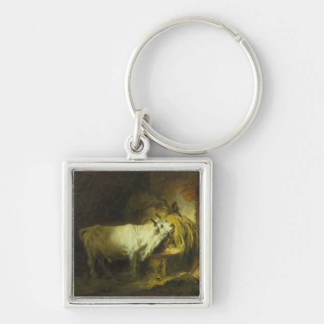 Der weiße Stier im stabilen (Öl auf Leinwand) Schlüsselanhänger (Vorne)