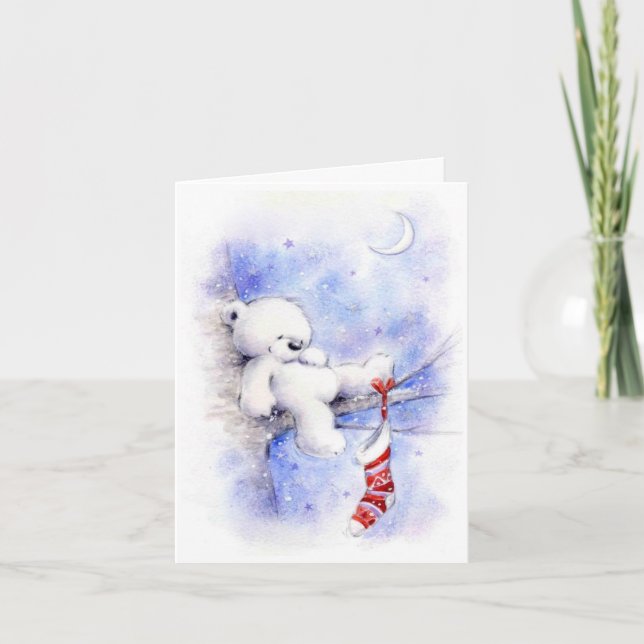 Der weiße Teddy-Bär von Weihnachten in einem Baum Karte (Vorderseite)
