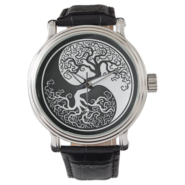 Der weiße und schwarze Baum des Lebens Yin Yang Armbanduhr (Vorderseite)