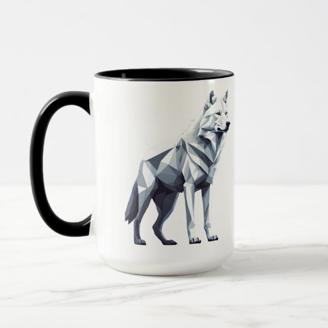 Der weiße Wolf: Eleganz in Geometrie Tasse (Links)