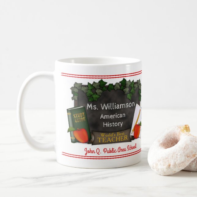 Der Welt bestes Thema der Lehrer-des Namen-| der Kaffeetasse (Mit Donut)