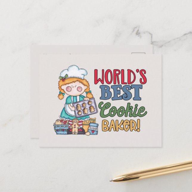 Der weltbeste Cookie-Bäcker fügt Text hinzu Postkarte (Vorderseite/Rückseite Beispiel)