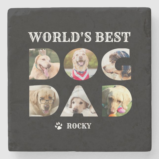 Der weltbeste Hund-Vater 6 Fotocollage Black Steinuntersetzer (Vorderseite)