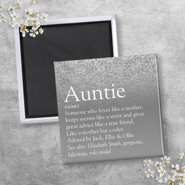Der weltbeste Tante-Tante-Definition-Silberner Gli Magnet (World's Best Aunt Auntie Definition Silver Glitter Magnet)