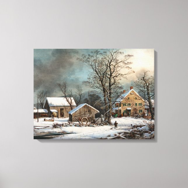 Der Winter im Land, ein kalter Morgen Leinwanddruck (Vorderseite)