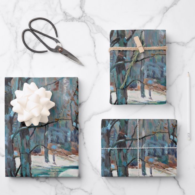 Der Winter in der schönen, farbenfrohen Kunst Geschenkpapier Set (Vorderseite)