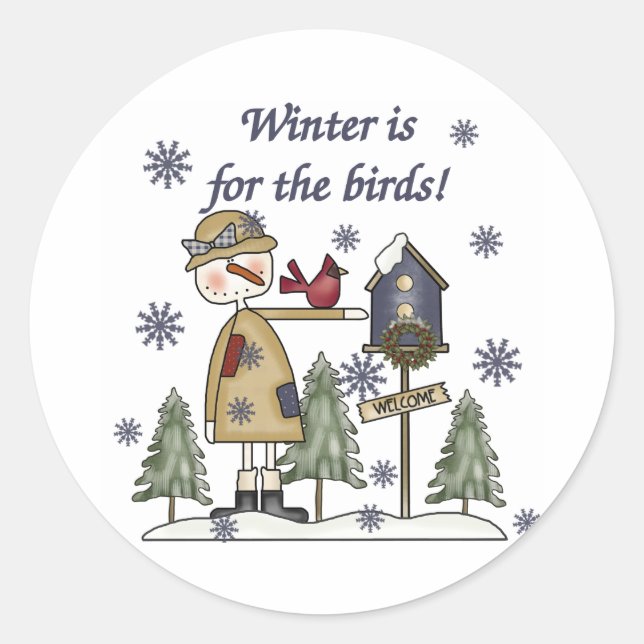 Der Winter ist für die Vögel Runder Aufkleber (Vorderseite)