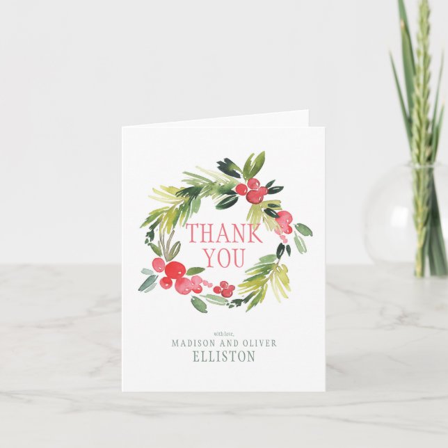 Der Winter Wedding BlumenKranz | danken Ihnen Dankeskarte (Vorderseite)