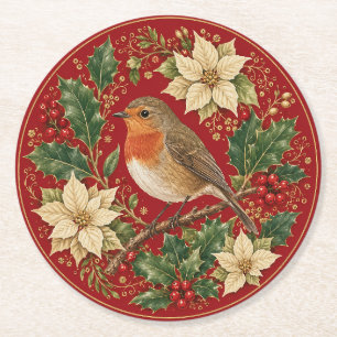 Der Winterkranz des Rotkehlchens Runder Pappuntersetzer