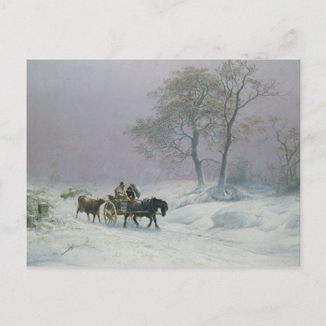 Der winterliche Weg zum Markt Postkarte (Vorderseite)