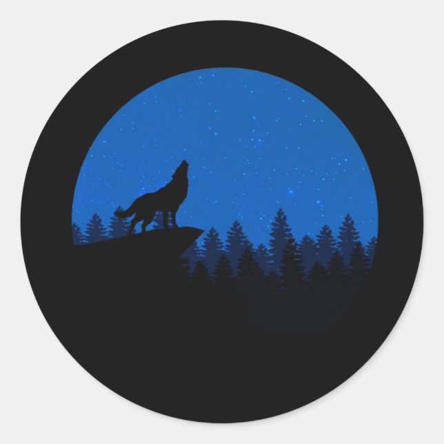 Der Wolf heult zum Mond Runder Aufkleber (Vorderseite)