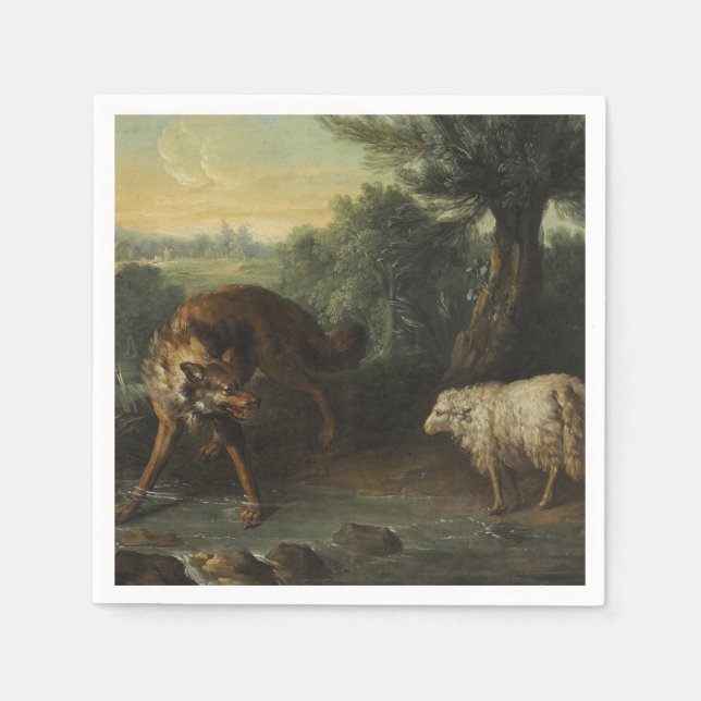 Der Wolf und das Lamm (von Jean-Baptiste Oudry) Serviette (Vorderseite)