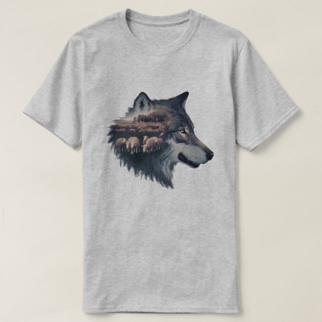Der Wolf und die Schafherde T-Shirt (Design vorne)