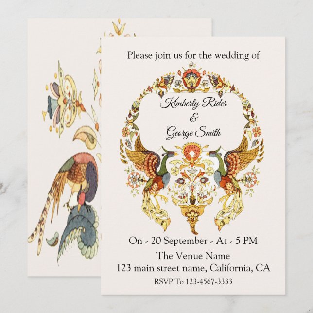 Der wunderschöne Kranz der Vogelhochzeit Einladung (Vorne/Hinten)