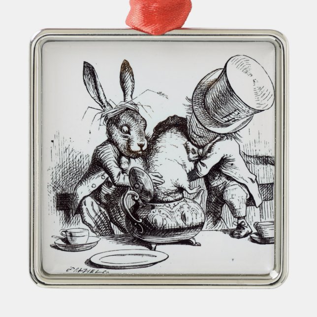Der wütende Hutmacher und die März-Hasen Silbernes Ornament (Vorne)