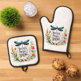 Der Zauber der Blumen des Frühlings Ofenhandschuh & Topflappen-Set