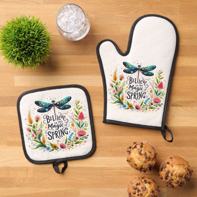 Der Zauber der Blumen des Frühlings Ofenhandschuh & Topflappen-Set (Oben Unten)
