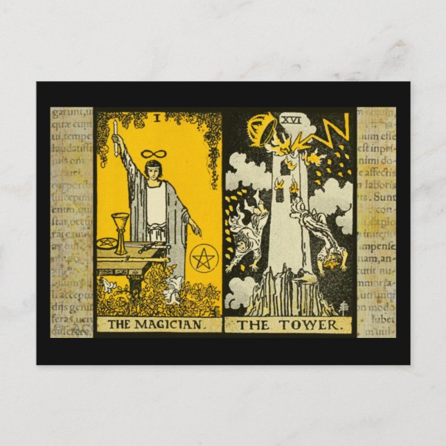 Der Zauberer und das Tower Tarot 2 Postkarte (Vorderseite)