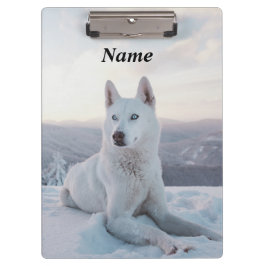 Der zauberhafte Weiße Husky-Hund im Schnee Klemmbrett