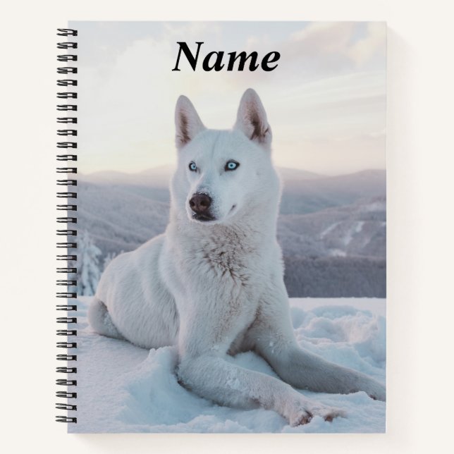 Der zauberhafte Weiße Husky-Hund im Schnee Notizbuch (Vorderseite)
