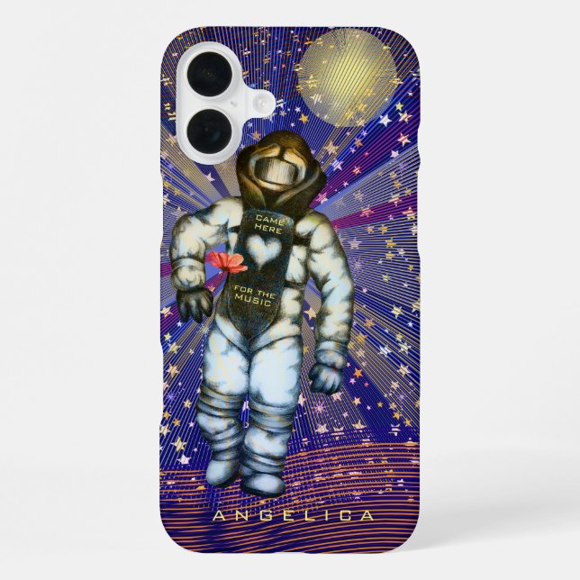 Der Zeichnend Astronaut hier für den Coolen Musikr iPhone 16 Plus Hülle (Rückseite)
