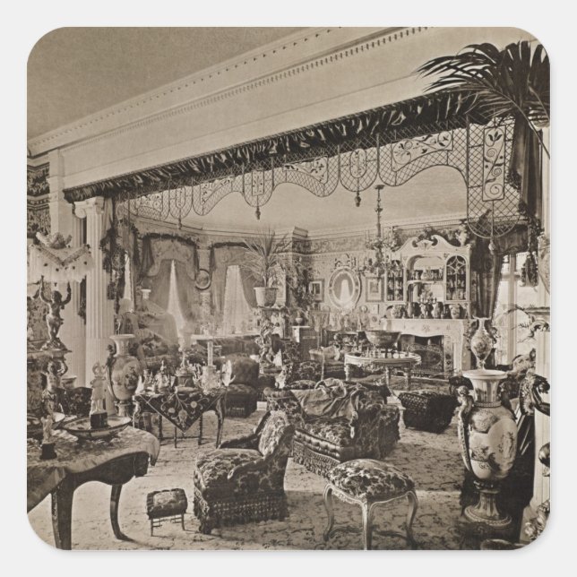 Der Zeichnend Saal, Wickham Hall, Kent, 1897 Quadratischer Aufkleber (Vorderseite)