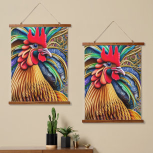 Der zeitlose Charme eines Roosters Wandteppich Mit Holzrahmen