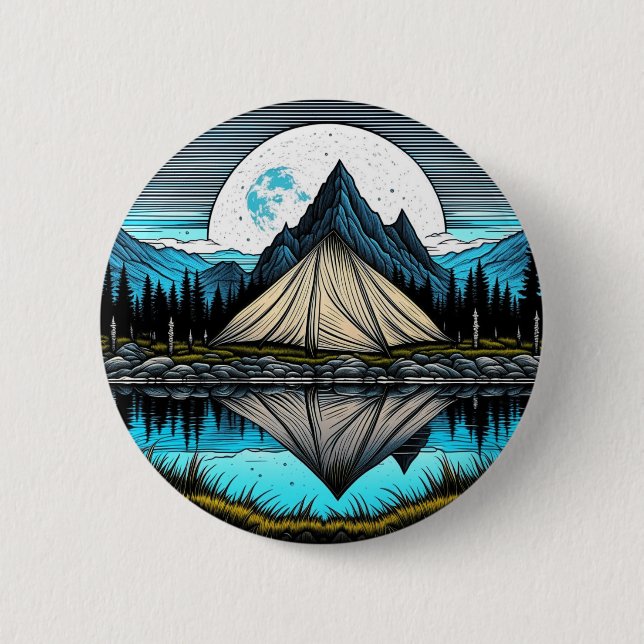 Der Zelt am See im Gebirge Button (Vorderseite)