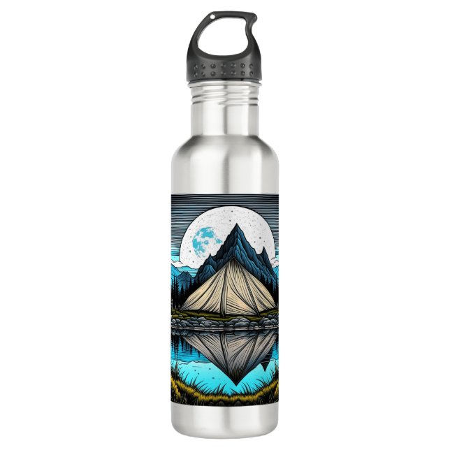 Der Zelt am See im Gebirge Edelstahlflasche (Vorderseite)