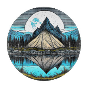 Der Zelt am See im Gebirge Schneidebrett