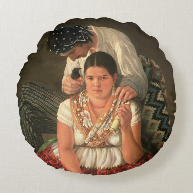 Der Zigeunerjunge und das Mädchen, (Öl auf Rundes Kissen (Vorderseite)
