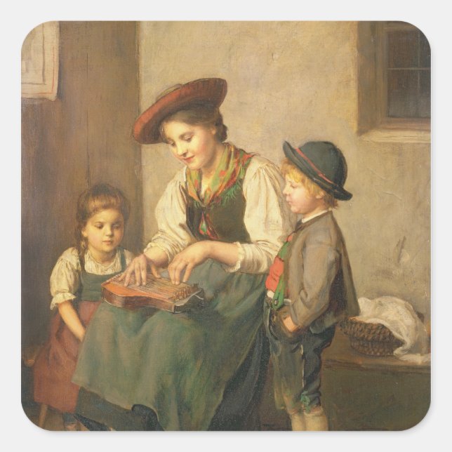 Der Zither Player Quadratischer Aufkleber (Vorderseite)