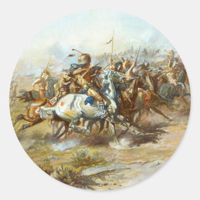Der Zollkampf von Charles Marion Russell Runder Aufkleber (Vorderseite)
