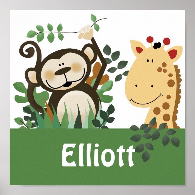 Der Zoo Crew Monkey & Giraffe Personalisierte Kuns Poster (Vorne)