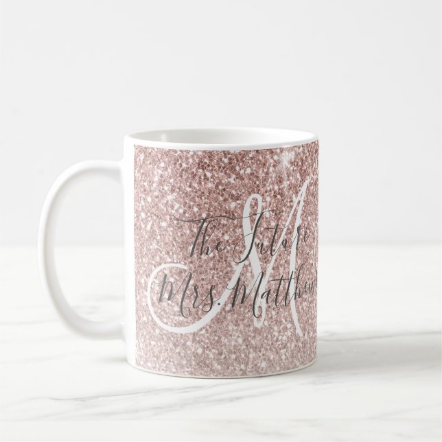 Der zukünftige Name Frau-Rose Gold Glitter Kaffeetasse (Links)