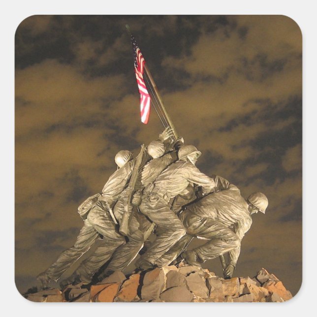 Der Zweite Weltkrieg: Das Jima-Gedenkmal Arlington Quadratischer Aufkleber (Vorderseite)
