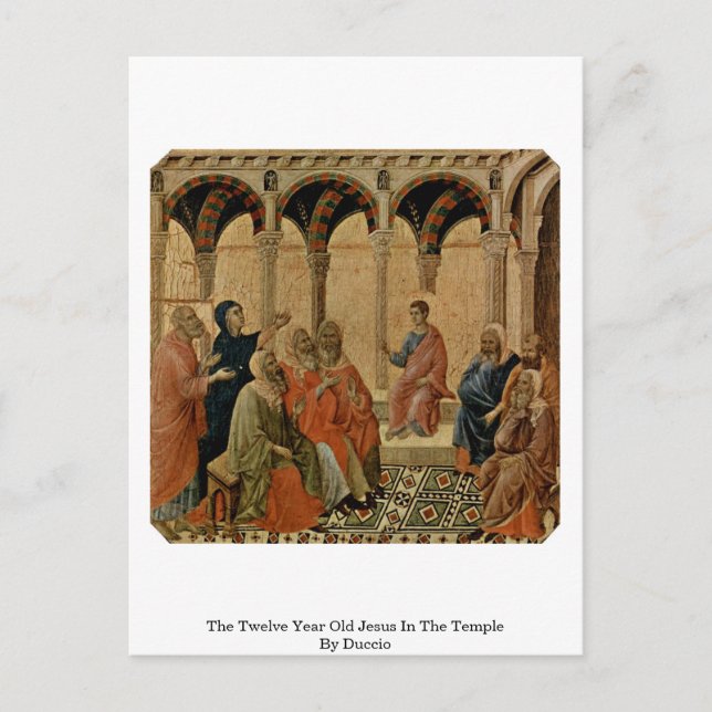 Der Zwölfjährige Jesus im Tempel von Duccio Postkarte (Vorderseite)
