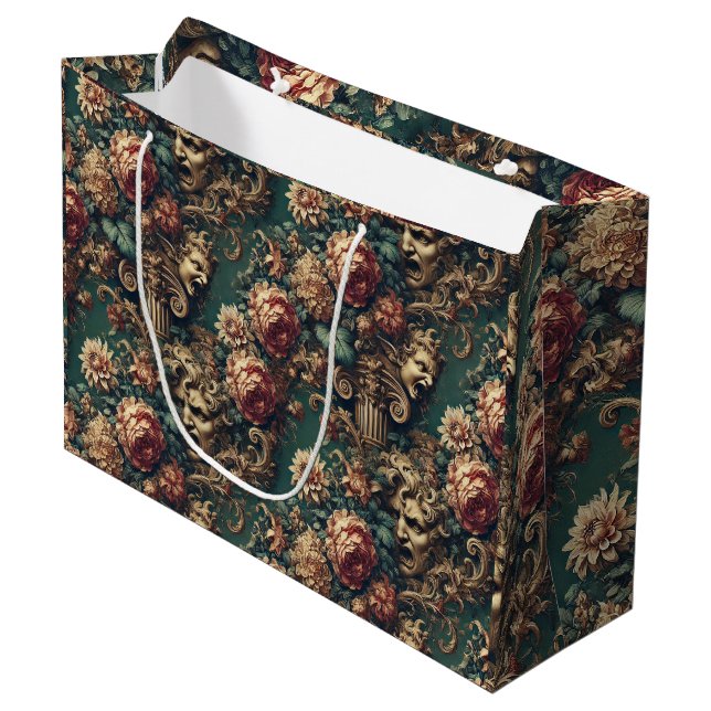 Deranged Decadence - Gothic Viktorianisch Floral Große Geschenktüte (Vorderseite Schrägansicht)