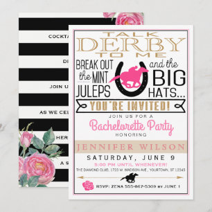 Derby Bachelorette, Schwarz/Gold/Rosen, für die Ro Einladung