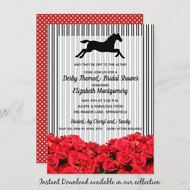 Derby Brautparty Rote Rosen Einladung (INSTANT DOWNLOAD available in our collection to send your invites digitally.)