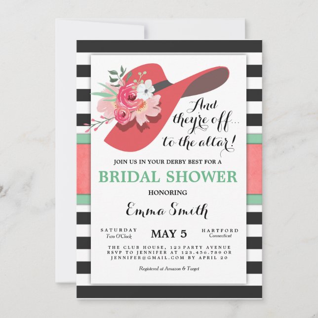 Derby Bridal Shower Invitation Weh a Hat Horse Einladung (Vorderseite)