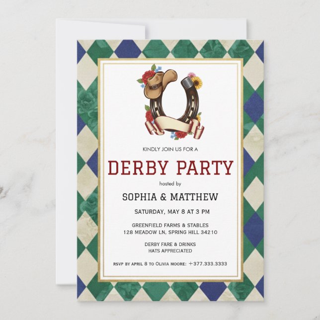Derby Day Horse Racing Party Invitation Einladung (Vorderseite)