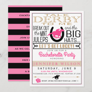 Derby Girly/Junggeselinnen-Abschied Rosa/Schwarz/G Einladung