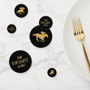 Derby Gold Racehorse and Jockey on Black Konfetti
