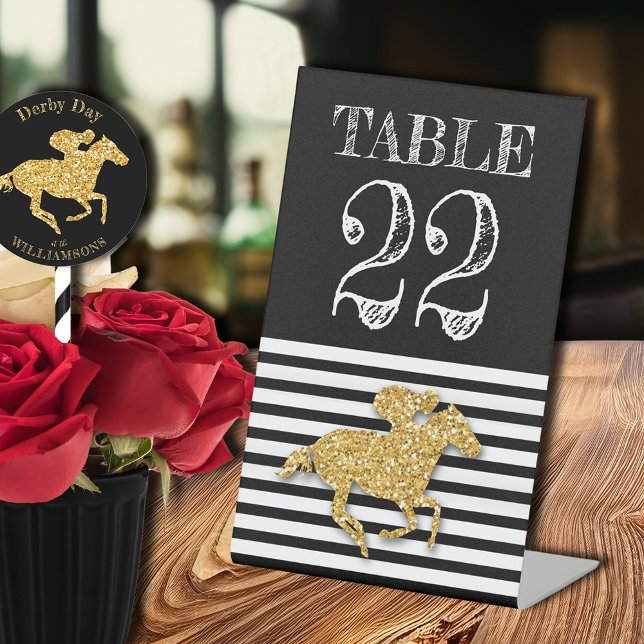 Derby Gold Racehorse und Jockey Tischnummer Sockelschild (Derby table number signs (sticker on the straw sold separately in our collection))