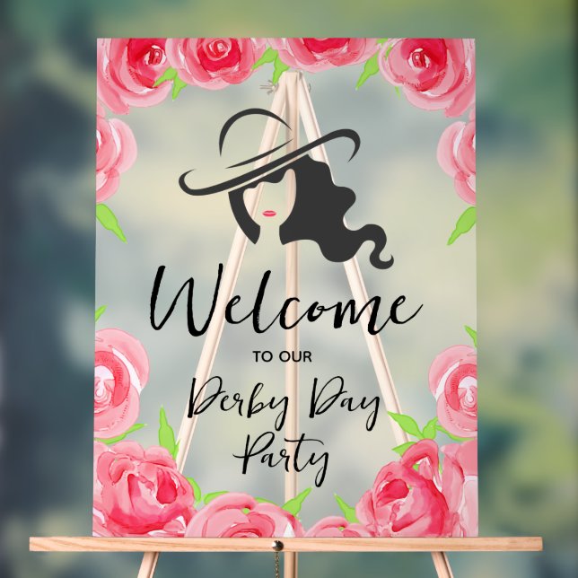 Derby Hat Lady Silhouette and Roses Welcome Acrylschild (Neutral)